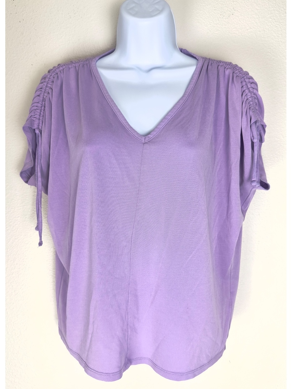 Simply Vera Vera Wang XS Purple V Neck Ruched Drawstring Sleeve Top Casual